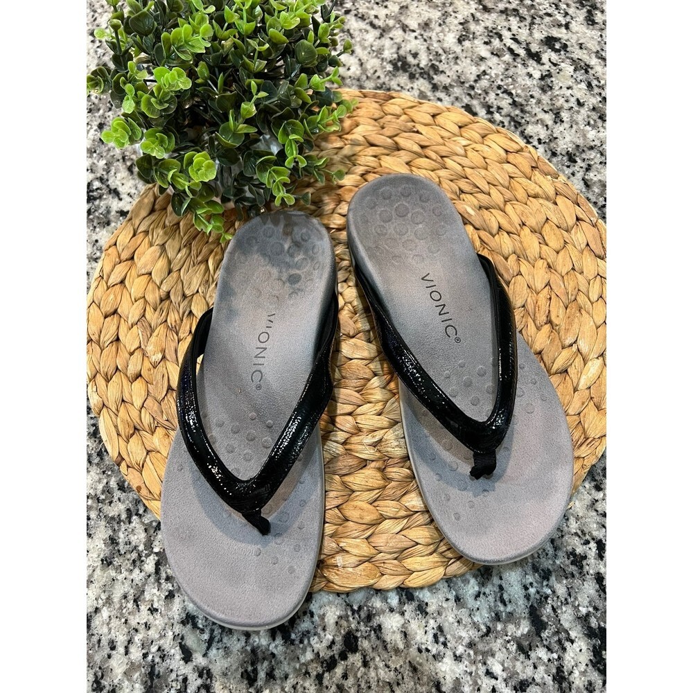 Vionic Womens Dillon Black Flip Flops Size 7